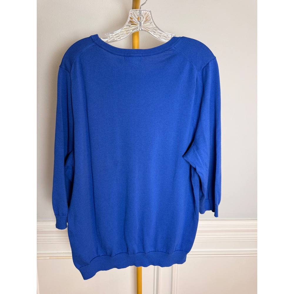Lands End Sweater Women 1X Blue Supima Cotton 3/4 Sleeve Pullover - Picture 3 of 6